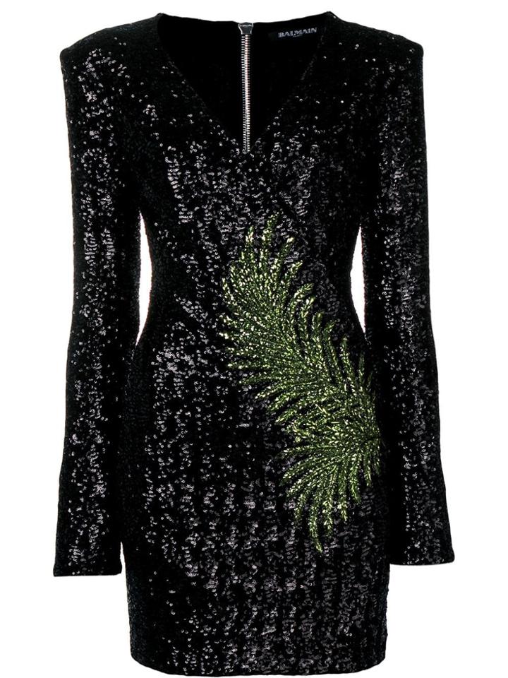 Balmain Sequin Fern Mini Dress - Black