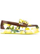 Dolce & Gabbana Embellished Loafers, Women's, Size: 36, Yellow/orange, Leather/cotton/rubber