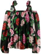 Dolce & Gabbana Printed Cold Shoulder Blouse - Hnx46 Mix Rose Fdo Nero