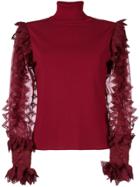 Antonio Berardi Sheer Contrast Sleeved Top - Red