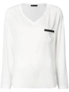 Fabiana Filippi - V-neck Pocket Top - Women - Silk/spandex/elastane - 48, White, Silk/spandex/elastane