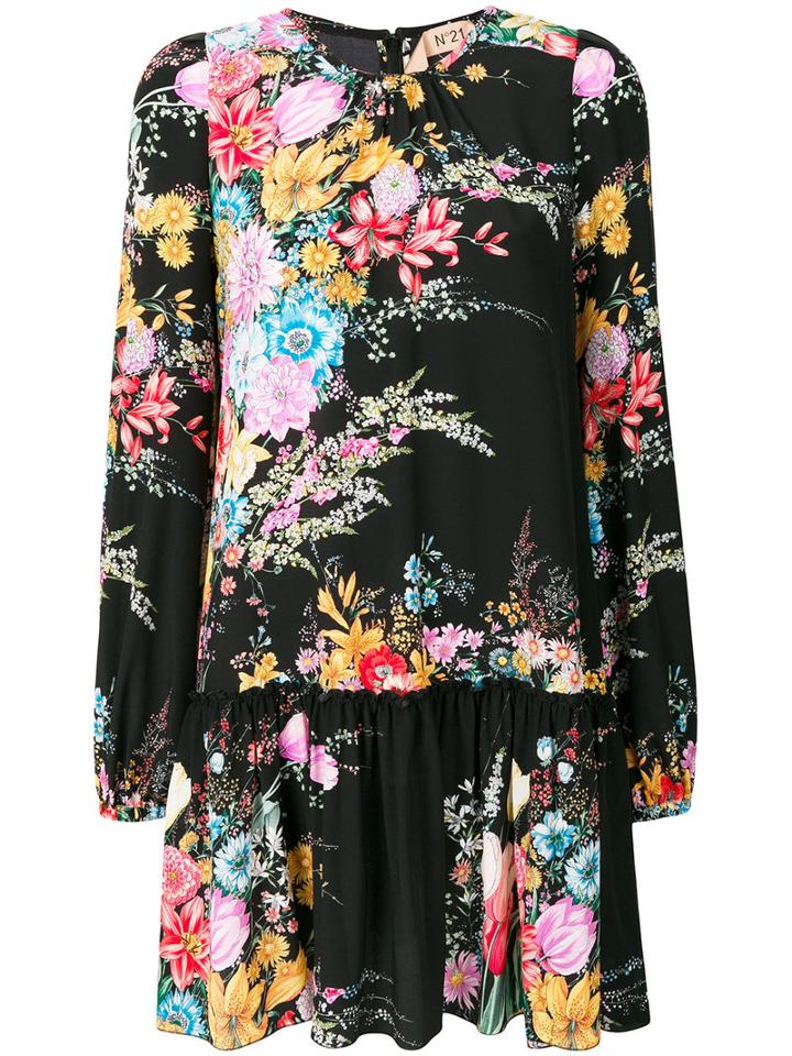No21 - Floral Print Dress - Women - Silk - 44, Black, Silk