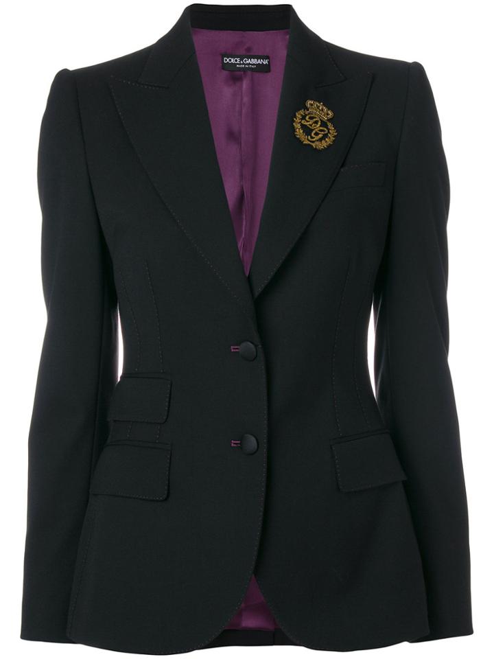 Dolce & Gabbana Embroidered Logo Blazer - Black