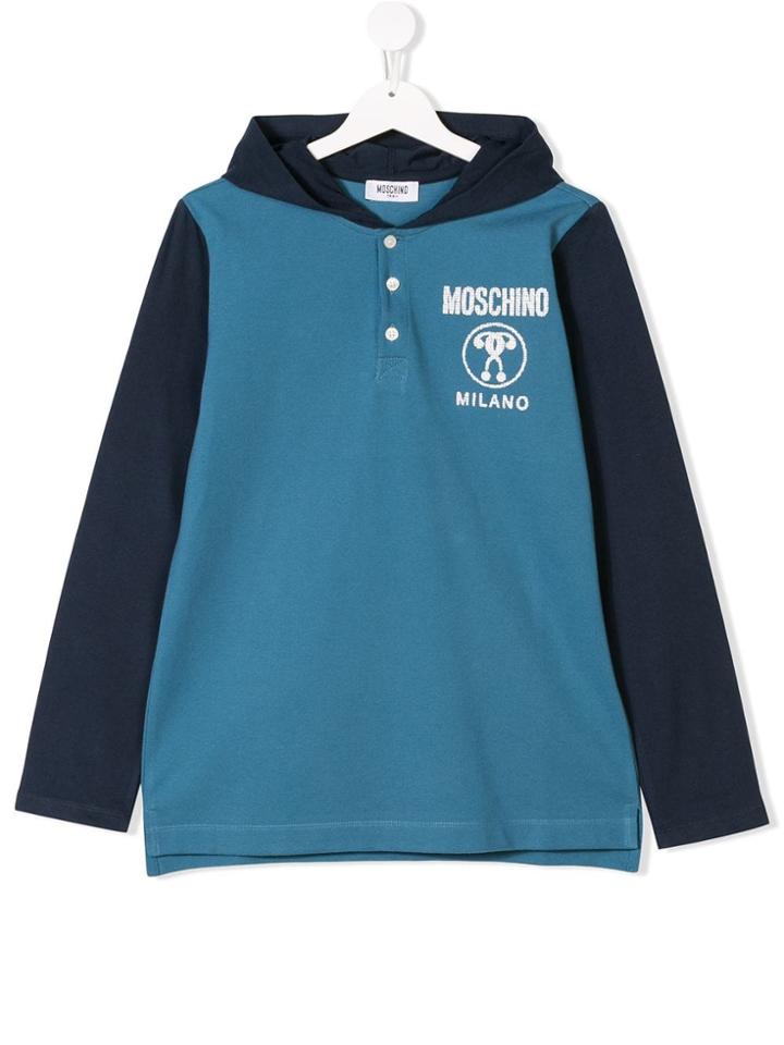 Moschino Kids Teen Logo Print Hooded Top - Blue