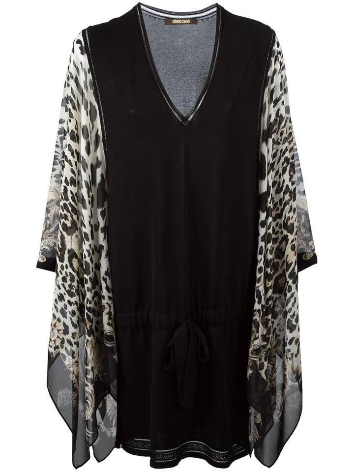 Roberto Cavalli Leopard Print Shift Dress, Women's, Size: 44, Black, Viscose/polyester/silk