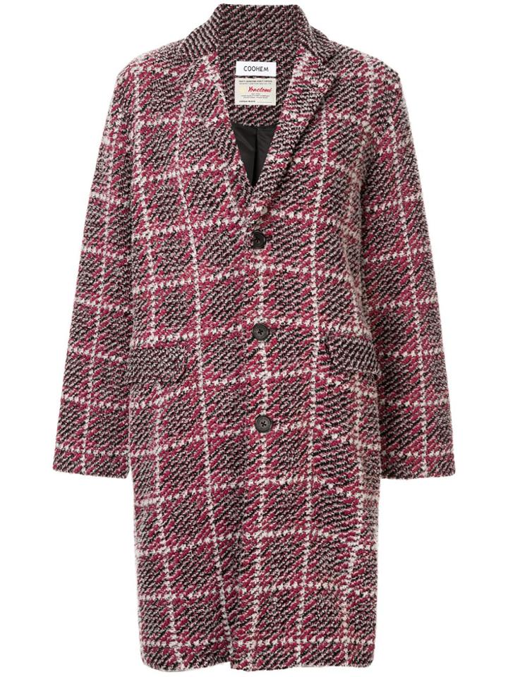 Coohem Check Tweed Coat - Red