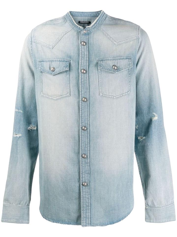 Balmain Military Distressed Shirt - Blue