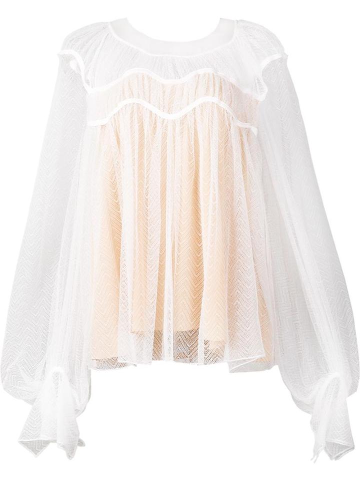 Chloé Ric Rac Trim Blouse, Women's, Size: 36, White, Polyamide/silk/cotton