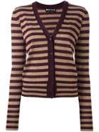 Rochas Striped Long Sleeve Cardigan, Women's, Size: 42, Brown, Wool