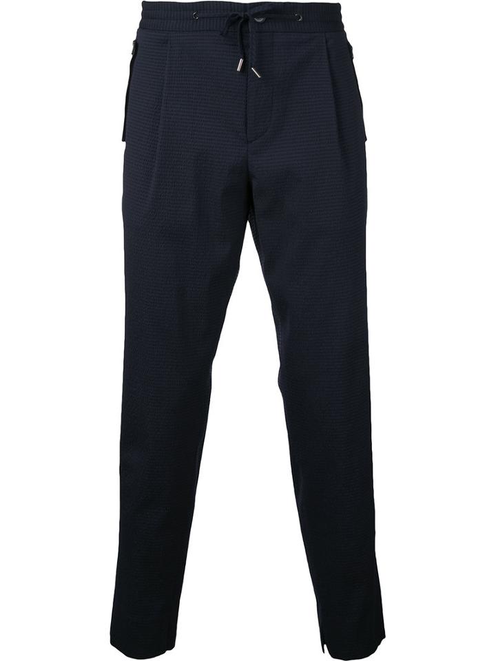 Wooyoungmi Drawstring Textured Trousers, Men's, Size: 52, Blue, Elastodiene/polyamide/wool