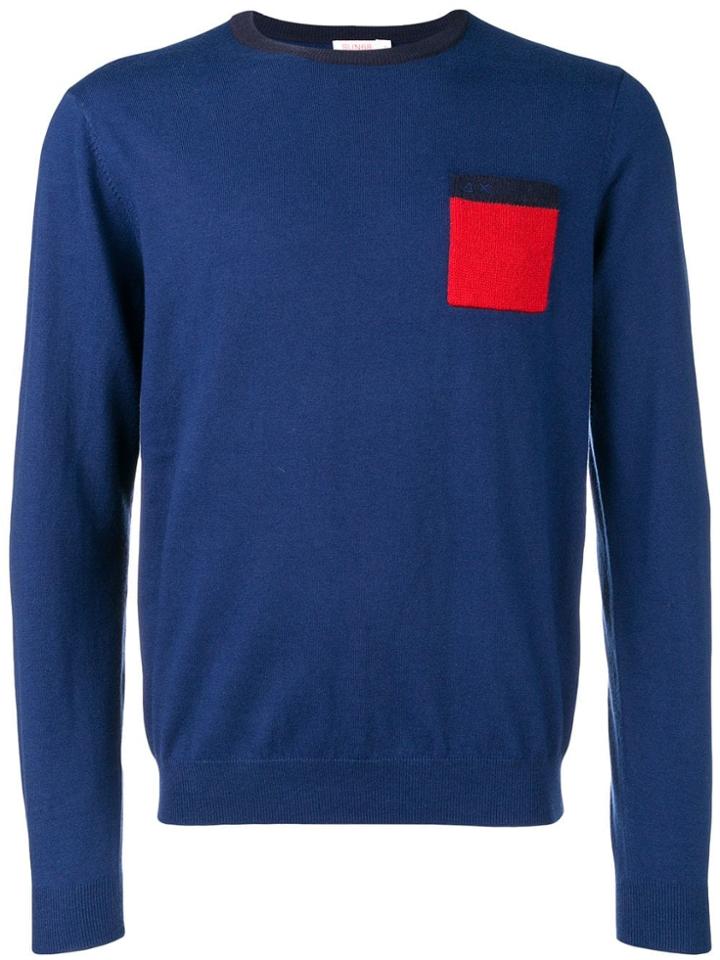 Sun 68 Contrast Chest Pocket Sweater - Blue