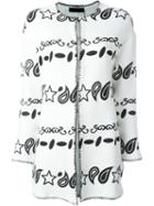 Twin-set Printed Blanket Stitch Coat, Women's, Size: L, White, Cotton/polyester