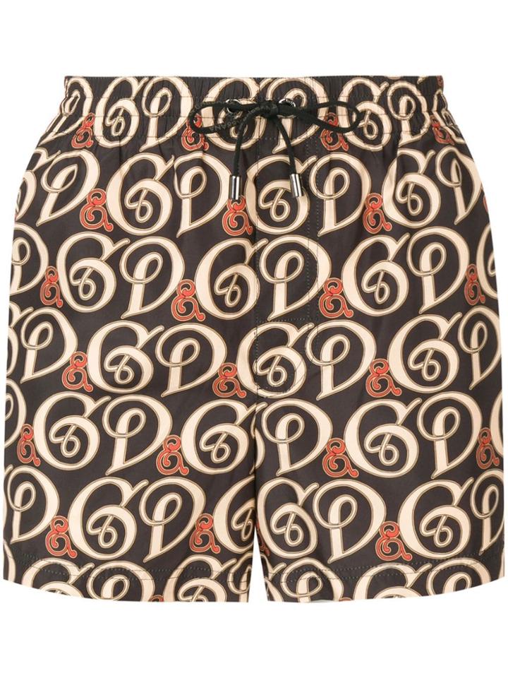 Dolce & Gabbana Logo Print Swim Shorts - Black