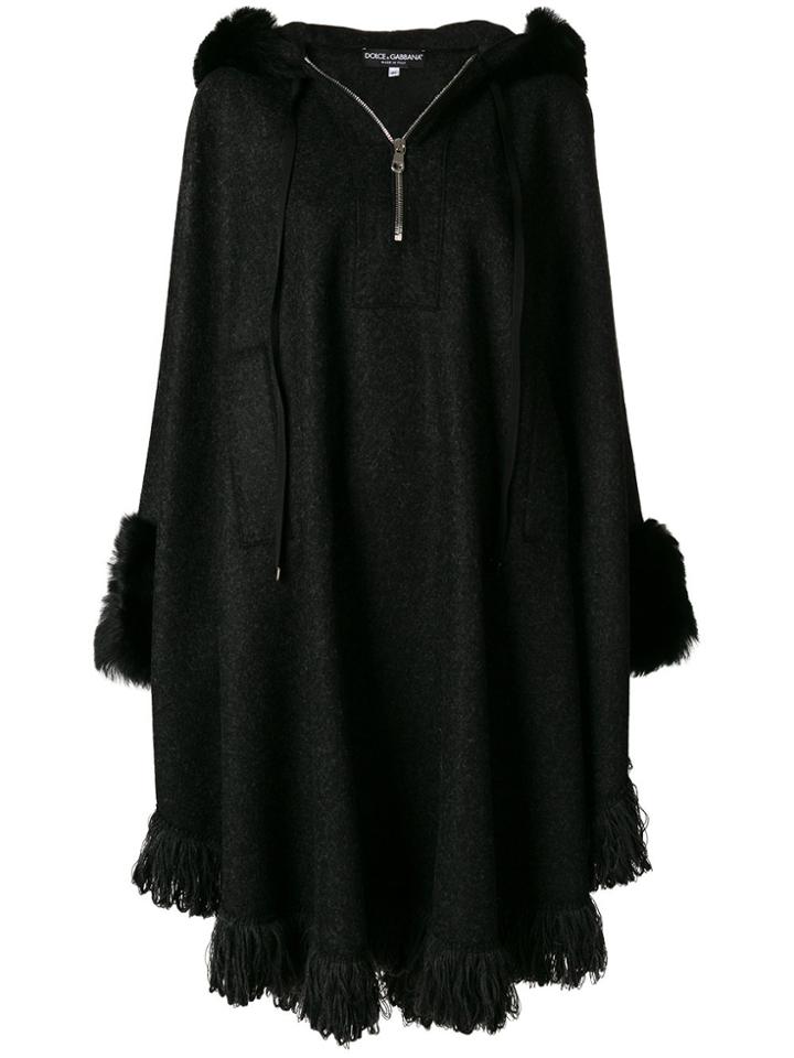 Dolce & Gabbana Fur Trim Cape - Black