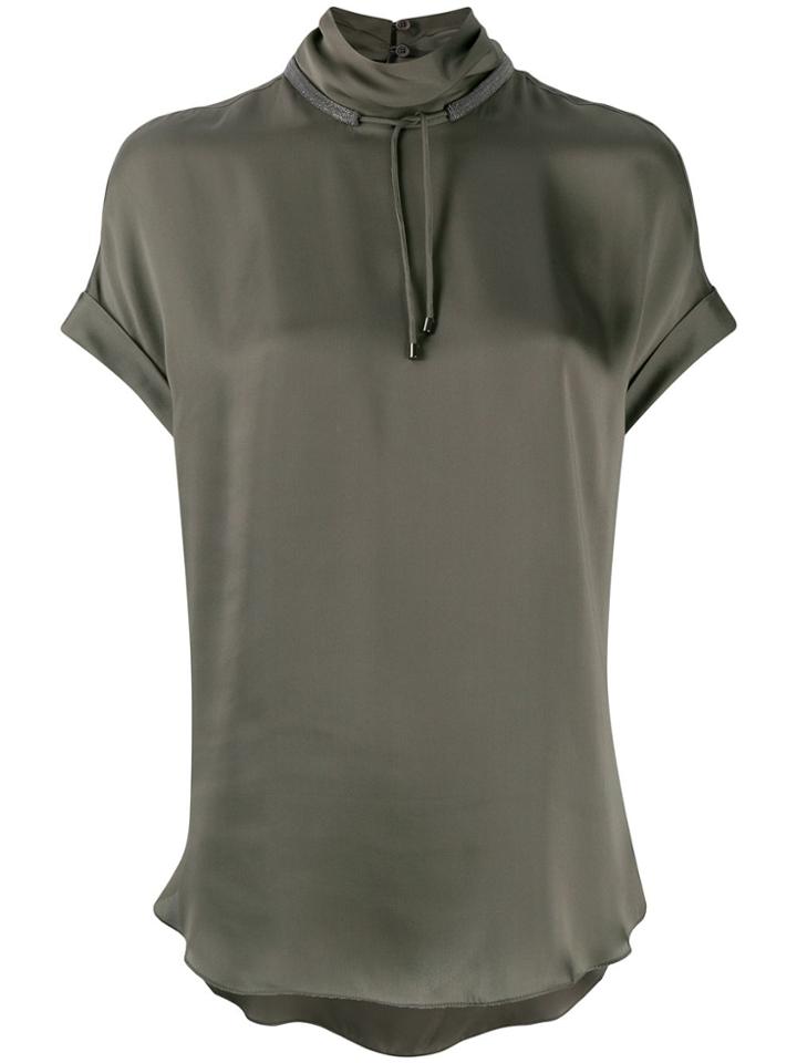 Brunello Cucinelli Drawstring Neck Boxy T-shirt - Green