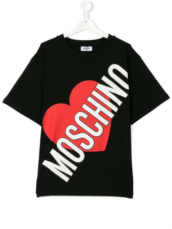 Moschino Kids - Heart Logo Print T-shirt - Kids - Cotton/spandex/elastane - 14 Yrs, Black