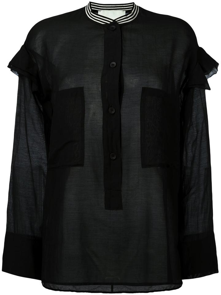 8pm Contrast Collar Pocket Shirt, Women's, Size: Xs, Black, Silk/cotton/viscose