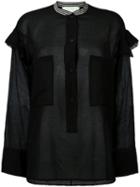 8pm Contrast Collar Pocket Shirt, Women's, Size: Xs, Black, Silk/cotton/viscose