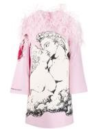 Valentino X Undercover Cloud Print Feather Embellished Dress - Pink