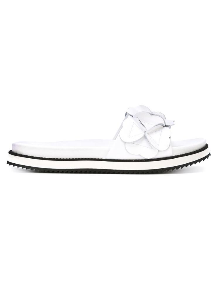 Moncler Floral Applique Sliders, Women's, Size: 39, White, Leather/rubber