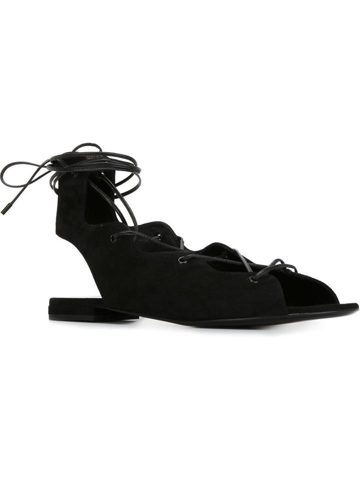 Saint Laurent Nu Pieds Flat Sandals, Women's, Size: 38, Black, Suede/leather