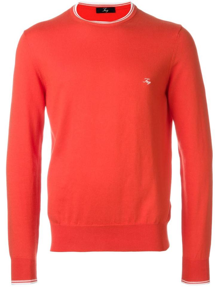 Fay Embroidered Logo Knitted Sweater, Men's, Size: 48, Red, Cotton