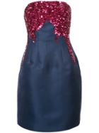 Oscar De La Renta Sequin Bodice Short Dress - Blue