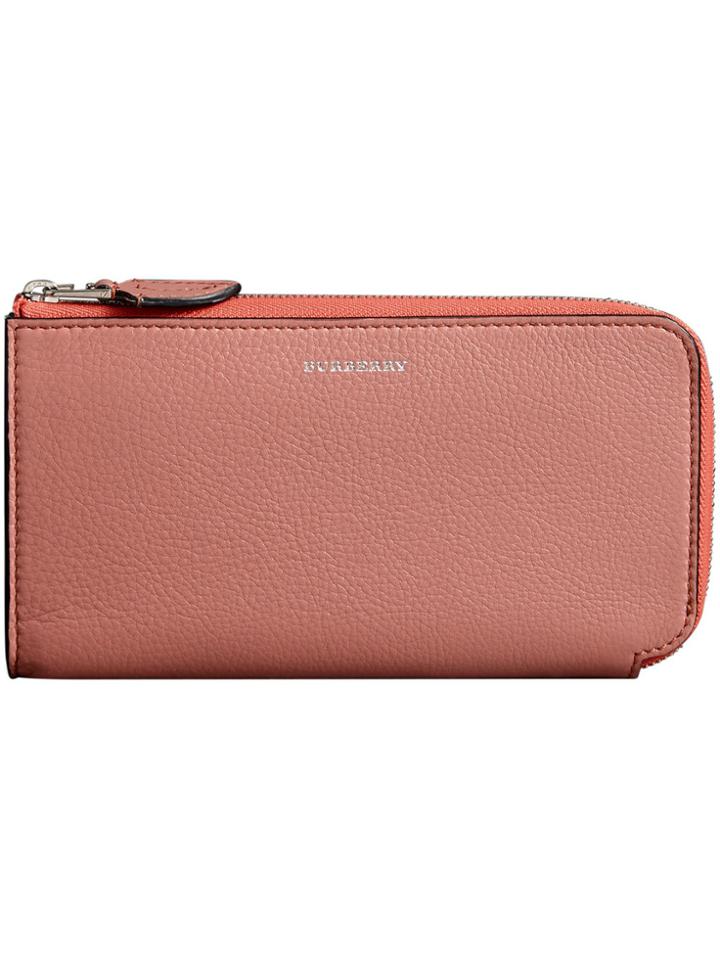 Burberry Two-tone Leather Ziparound Wallet And Coin Case - Pink &