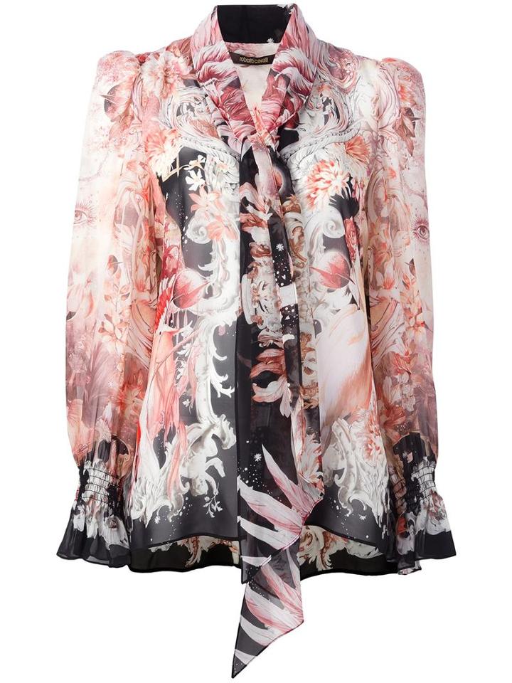 Roses Print Blouse, Women's, Size: 44, Pink/purple, Silk, Roberto Cavalli