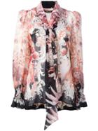 Roses Print Blouse, Women's, Size: 44, Pink/purple, Silk, Roberto Cavalli