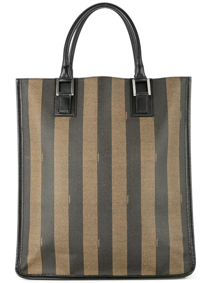 Fendi Vintage Striped Logo Tote - Brown