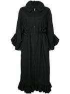Goen.j Ruffle Trim Coat, Women's, Size: Large, Black, Cotton/nylon