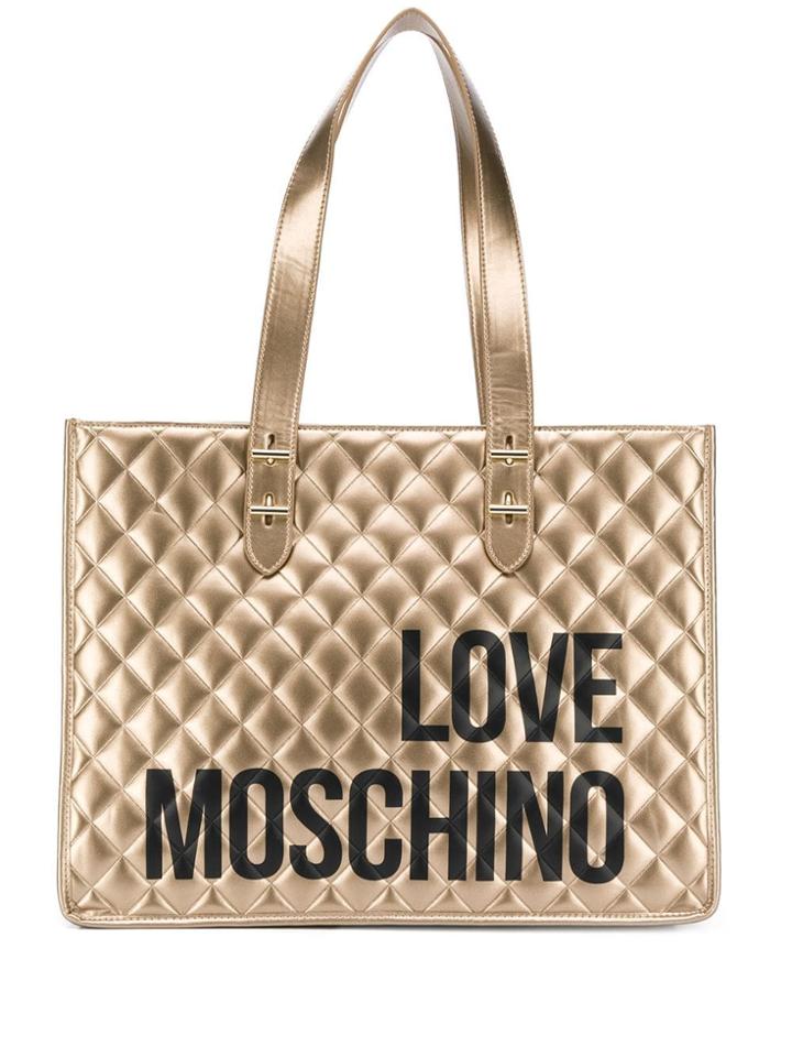 Love Moschino Logo Print Quilted Tote Bag - Gold