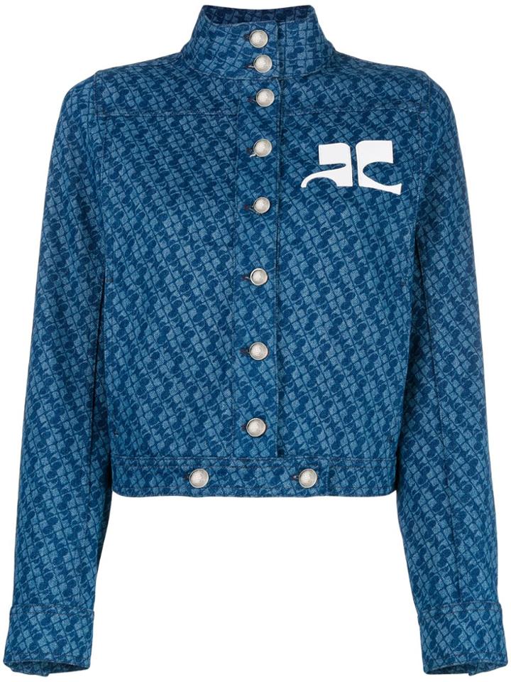 Courrèges Print Cropped Denim Jacket - Blue