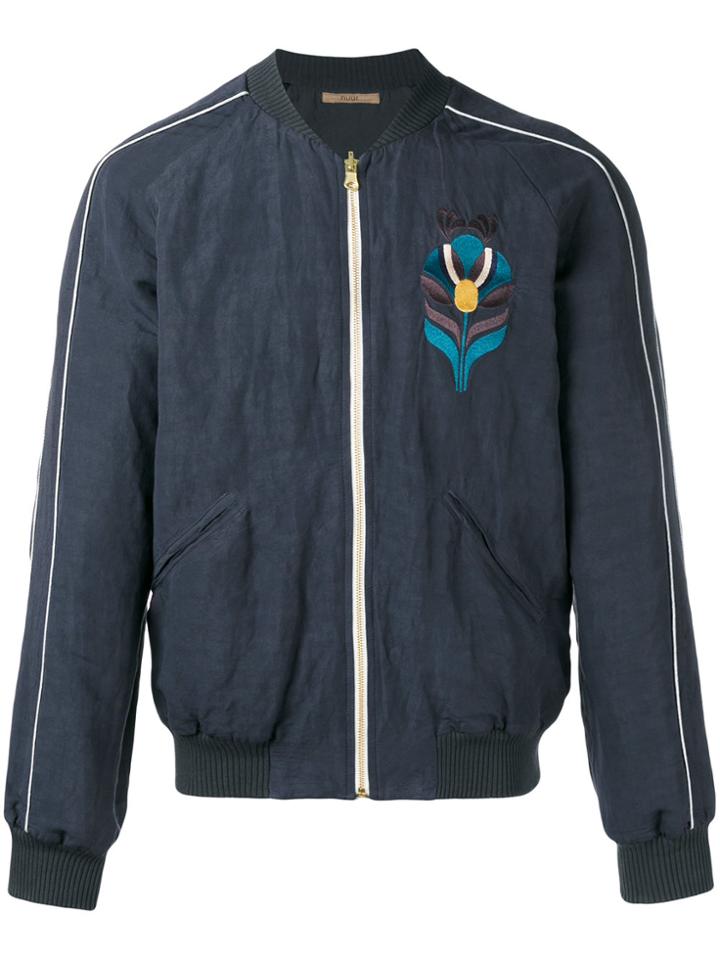 Nuur Embroidered Bomber Jacket - Blue