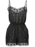 Goen.j Lace Panel Playsuit, Women's, Size: Medium, Black, Cotton/nylon/bemberg