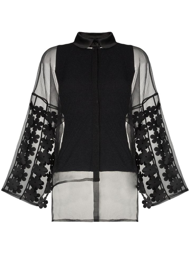 Paskal Flower Sleeve Sheer Blouse - Black