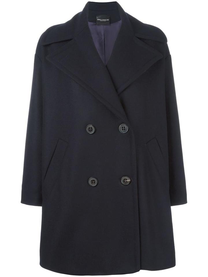 Erika Cavallini Double-breasted Mid Coat, Women's, Size: 40, Blue, Virgin Wool/polyamide/viscose