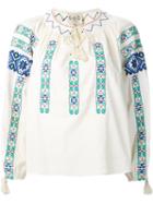 Sea Embroidered Peasant Top, Women's, Size: 4, White, Cotton