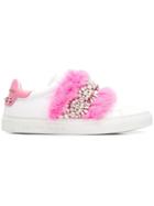 Philipp Plein Faux Fur Embellished Low Top Sneakers - White