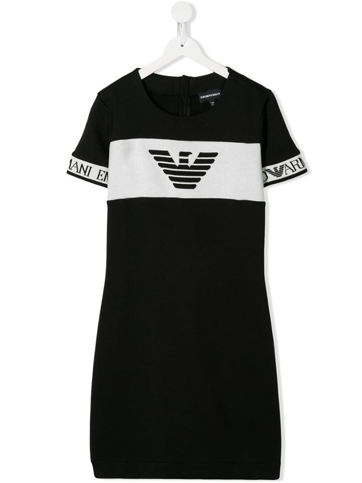 Emporio Armani Kids Central Logo Colour Block Dress - Black