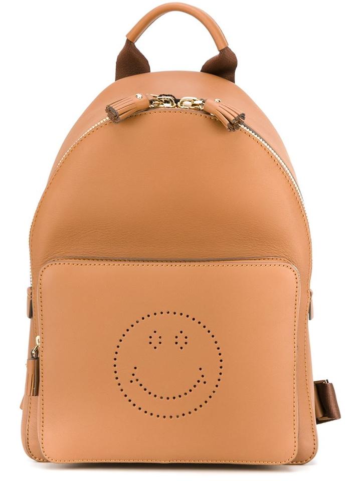 Anya Hindmarch Mini Smiley Backpack, Brown, Calf Leather