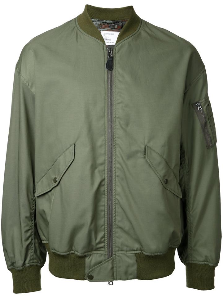 Monkey Time - Plain Bomber Jacket - Men - Cotton/polyester - S, Green, Cotton/polyester