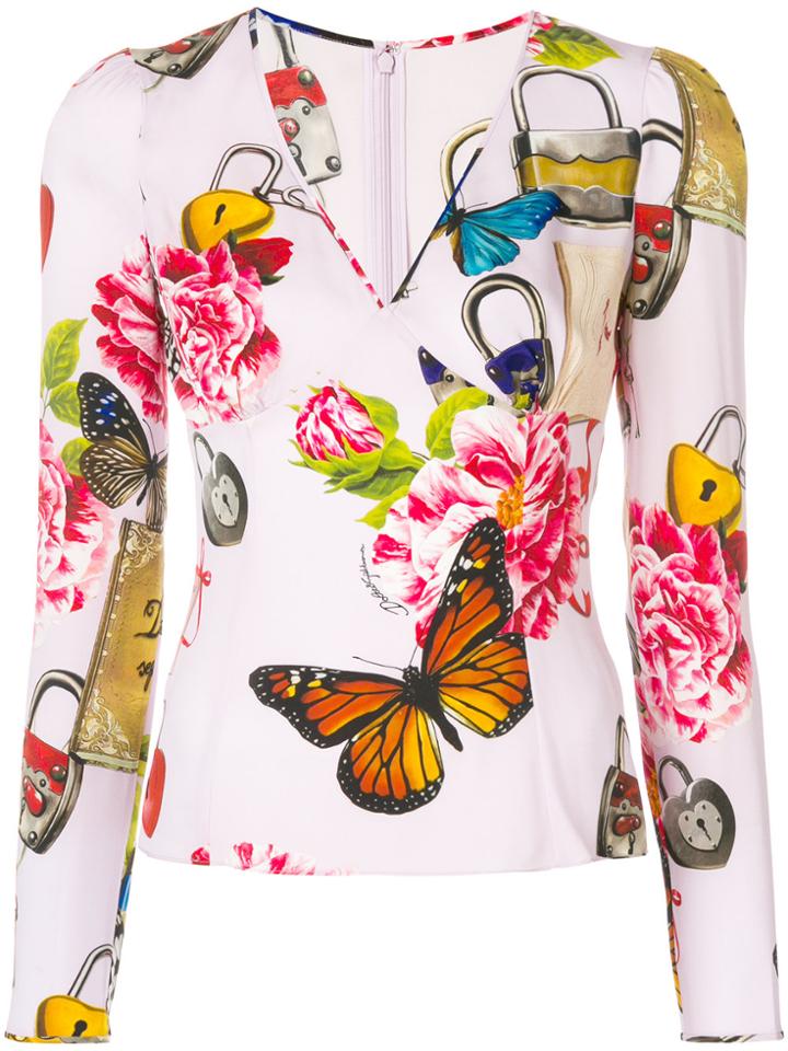 Dolce & Gabbana Garden Lock Print Top - Pink & Purple
