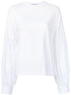 Co-mun - Gathered Detail Longsleeve T-shirt - Women - Cotton/spandex/elastane/tencel - 42, White, Cotton/spandex/elastane/tencel