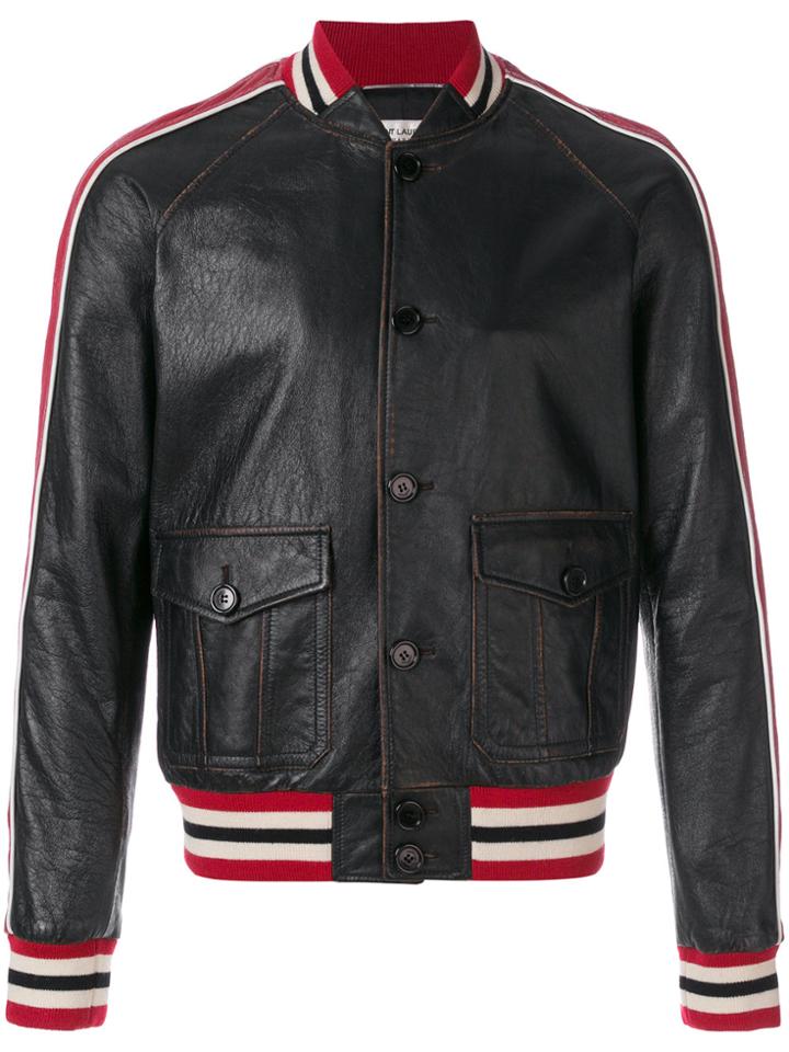 Saint Laurent Stripe Biker Jacket - Black