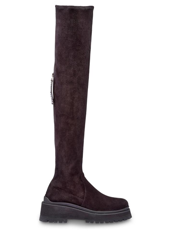 Miu Miu Tall Logo Zip Boots - Black