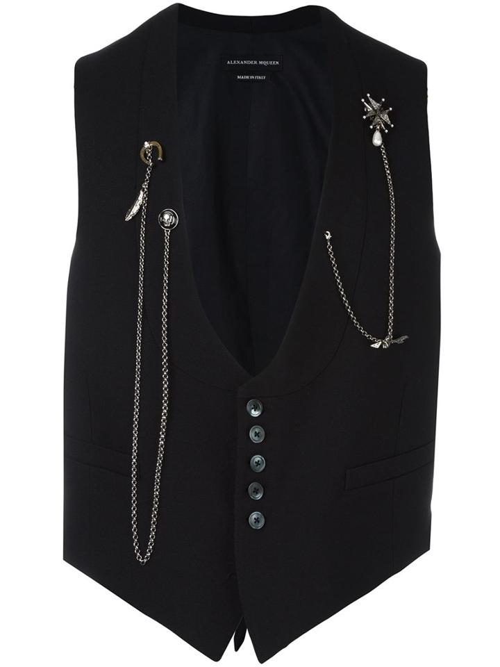 Alexander Mcqueen Chain Embellished Waistcoat, Men's, Size: 52, Black, Cotton/viscose/wool