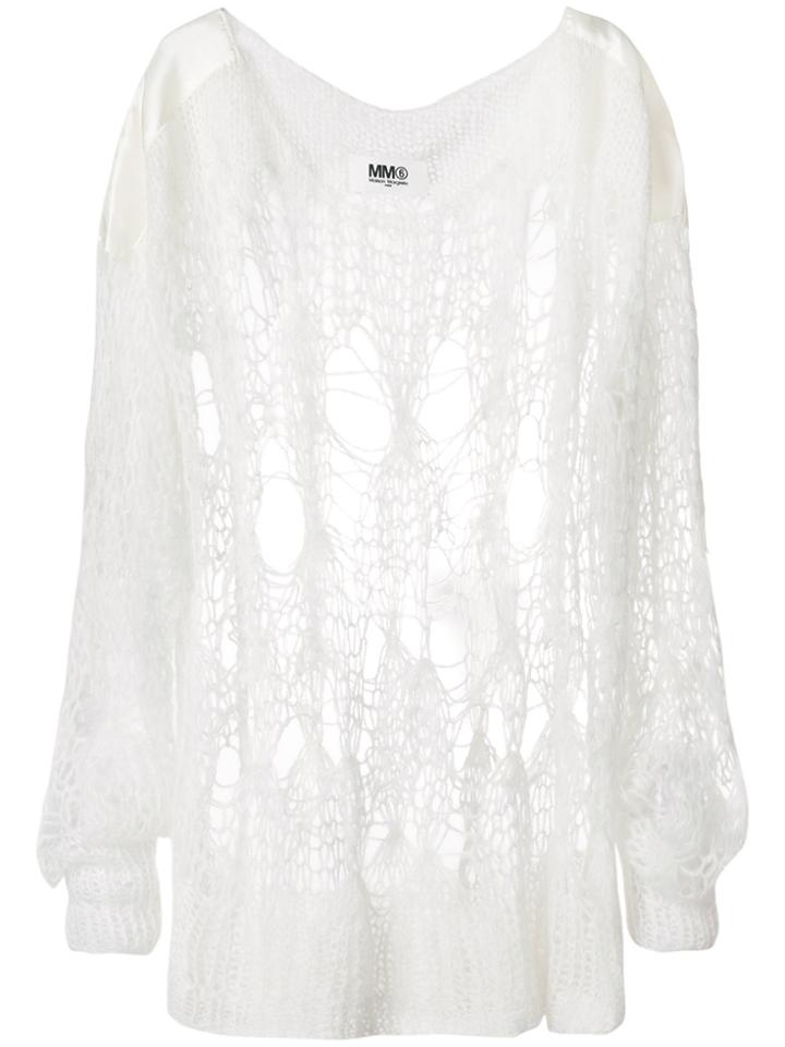 Mm6 Maison Margiela Oversized Open Knit Sweater - White