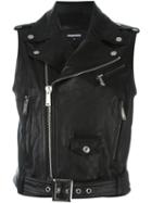 Dsquared2 Sleeveless Classic Leather Jacket, Women's, Size: 42, Black, Lamb Skin/viscose/polyester
